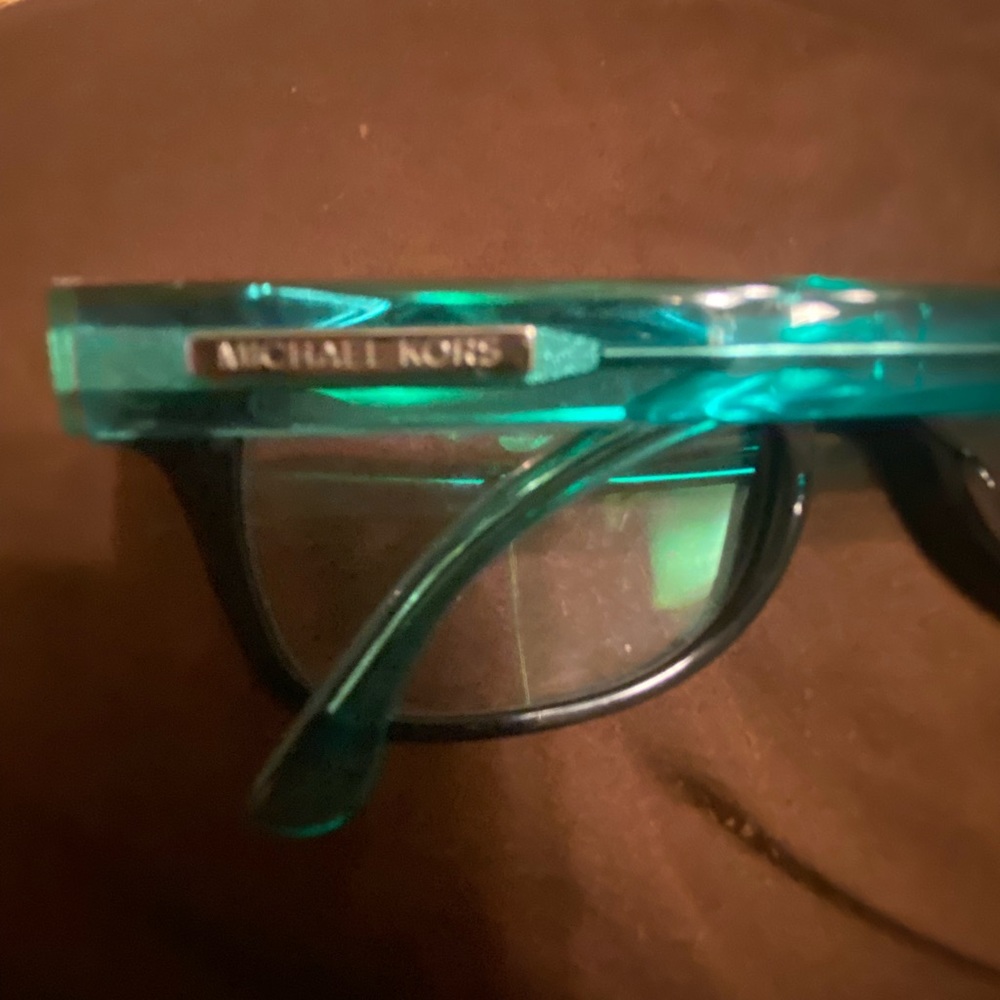 Black and teal Michael Kohrs Prescription glasses frame